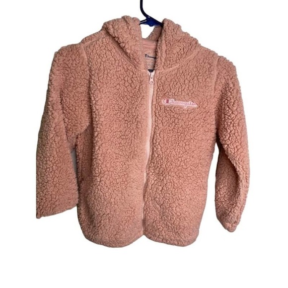 Champion Fuzzy Teddy Bear Girls Zip-up Jacket Sz Small Rose - Picture 1 of 4
